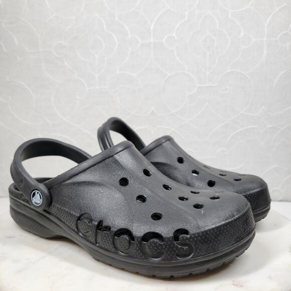 Crocs Baya Clog Sandals  M7/ W9‎ Black Spell Out Waterproof Lightweight Crossite - Picture 2 of 13